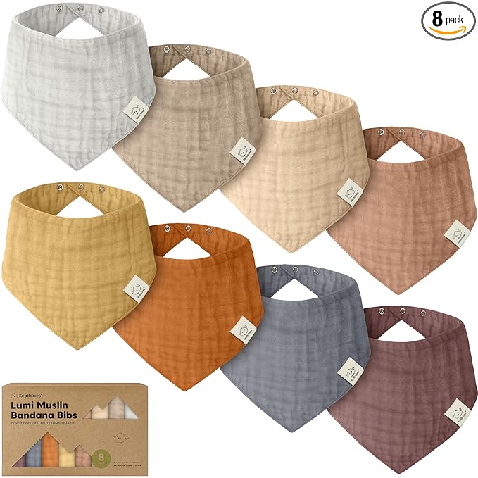 KeaBabies 8-Pack Muslin Baby Bibs for Boys, Girls - Muslin Bandana Drool Bibs for Baby Girl & Boy, Drooling Newborn, Teething Toddler, Infant 0-36 Months, Soft Cotton Extra Absorbent (Spice)