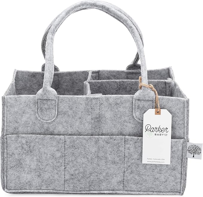 Parker Baby Co. Diaper Caddy Gift Set - Includes a Large and Regular size Nursery Storage Bin and Car Organizer for Diapers and Baby Wipes - Gray
