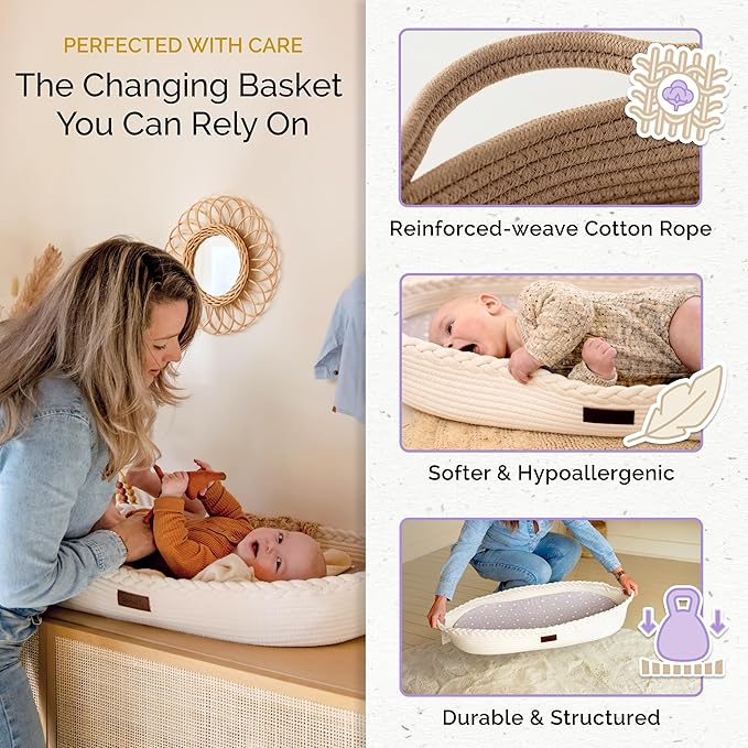 Yunioo Baby Changing Basket, Portable Diaper Changing Pad, Moses Basket for Newborns, Changing Table Topper for Baby Nursery, Waterproof Travel Pad Cover