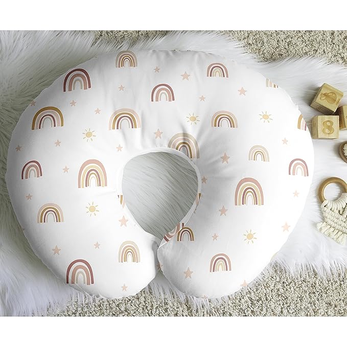 Sweet Jojo Designs Boho Rainbow Girl Nursing Pillow Cover Baby Breastfeeding Slipcover for Infant Newborn Nursery Bottle Breast Feeding Pillowcase (Pillow NOT Included) - Pink Yellow Bohemian Vintage