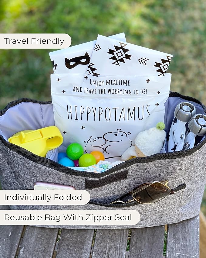 Hippypotamus Disposable Placemats Baby - Pack of 45 BPA Free Table Toppers for Kids and Toddlers - Extra Sticky Travel Mat for Restaurant (Cream/Sage/Blush)