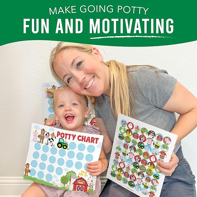 Hadley Designs Potty Training Chart for Toddlers Boys -10 Sticker Potty Chart for Toddlers Girls, 8.5x11 Potty Training Sticker Charts for Toilet Success, Farm Animals Toddler Reward Chart for Kids