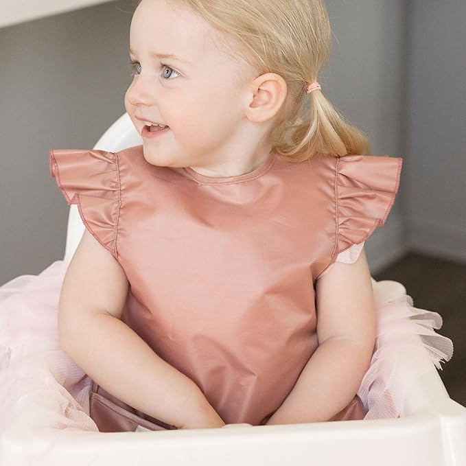 Tiny Twinkle Mess Proof Baby Bib for Girls | Waterproof Toddler Bib for Eating | Baby Apron for Feeding | Machine Washable | Perfect Shower Gift (Taupe, 6–24M)