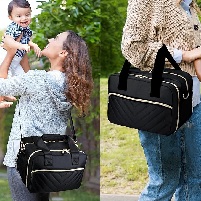 Breastmilk Cooler Bag with Ice Pack, Wearable Breast Pump Storage Bag, Insulated Bottle Travel Bag Compatible with Momcozy/Elvie/Willow, Fits Baby Bottles up to 9 Ounce with Shoulder Strap Black