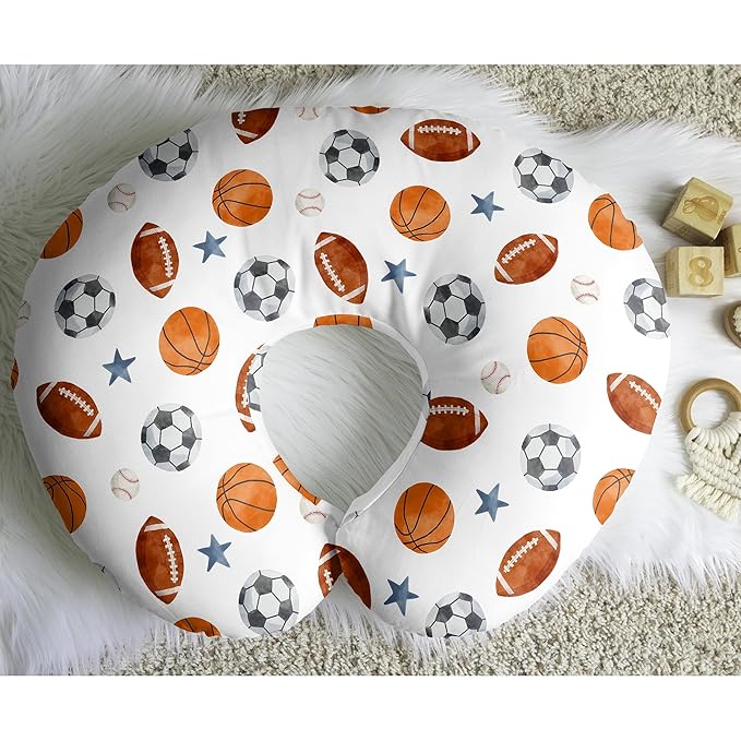 Sweet Jojo Designs Sports Theme Boy Nursing Pillow Cover Baby Breastfeeding Slipcover Infant Newborn Nursery Bottle Breast Feeding Pillowcase Pillow NOT Included Watercolor Vintage Sport Themed Stars