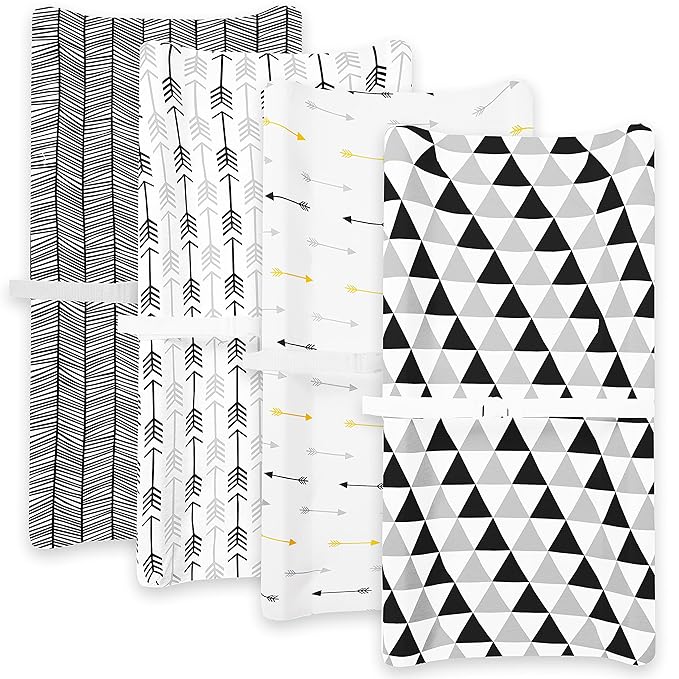 Changing Pad Cover – Baby Changing Pad Covers 4 Pack – Boy or Girl Changing Pad Cover – Pure Jersey Machine Washable Black and White Changing Table Cover – Diaper Changing Pad Cover Sheets