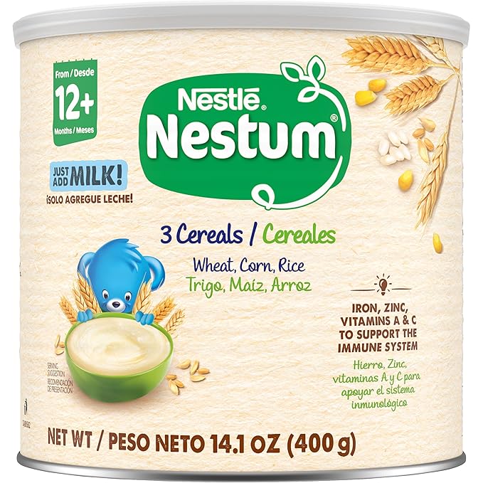 Nestle Nestum Junior Cereal, 3 Cereals - Wheat, Corn & Rice, Made for Toddlers 12 Months, 14.1 OZ Canister (Pack of 3)