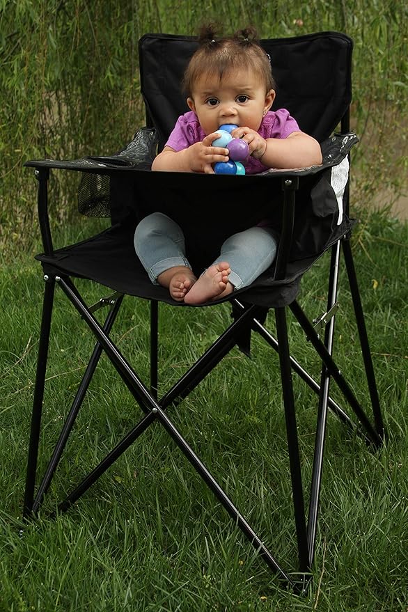 ciao! baby Portable High Chair for Babies and Toddlers, Compact Folding Travel High Chair with Carry Bag for Outdoor Camping, Picnics, Beach Days, and More (Black)