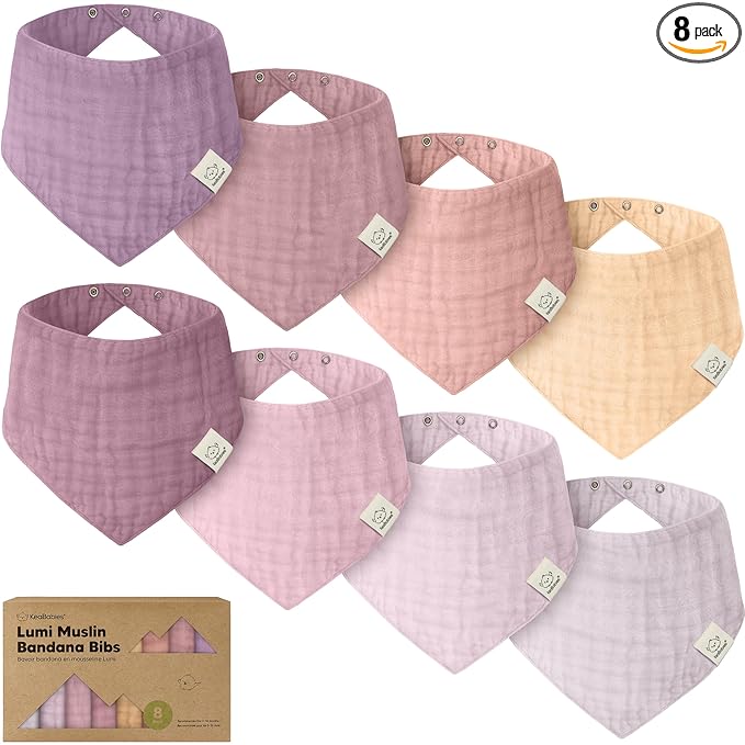 8-Pack Muslin Baby Bibs for Boys, Girls - Muslin Bandana Drool Bibs for Baby Girl & Boy, Drooling Newborn, Teething Toddler, Infant 0-36 Months, Soft Cotton Extra Absorbent (Lavender)