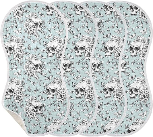 Muslin Burp Cloths for Baby Boys and Girls - 4-Pack Ultra Absorbent Goth Skull Muslin Washcloths, Newborn Towel, Milk Spit Up Rags, Burp Cloth Bib for Unisex, 22 x 11 Inch