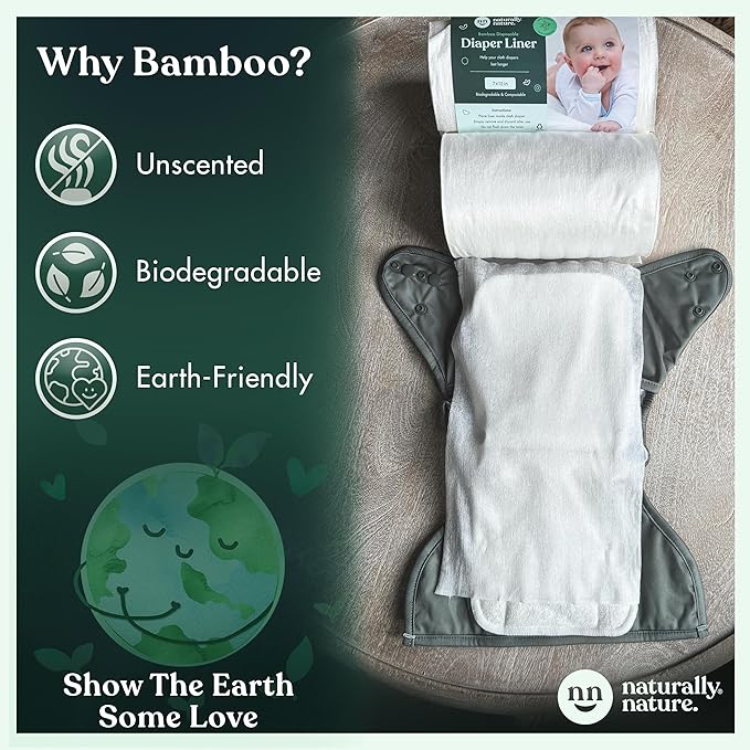 Naturally Nature Disposable Cloth Diaper Liners, Unscented, Fragrance-Free, Chlorine Free Diaper Inserts - 600 Count - (6 Rolls, 100 Sheets per Roll)