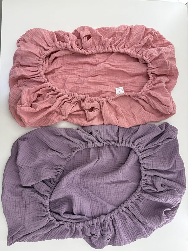 Pro Goleem Muslin Changing Pad Cover for Girls, Soft Breathable Fitted Cotton Diaper Changing Table Pad Sheets, 2 Pack (Pink＆Purple)