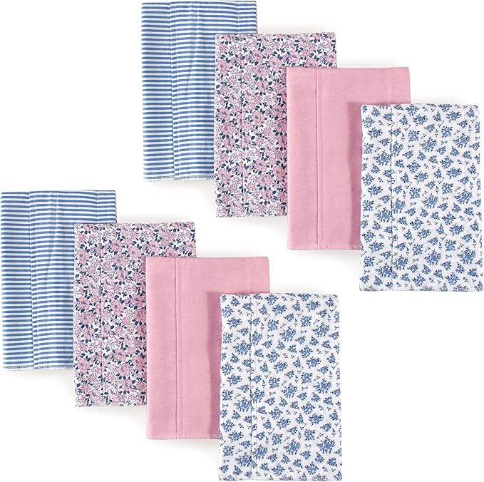 Hudson Baby Layered Flannel Burp Cloths, 8 Pack, Prairie Flowers