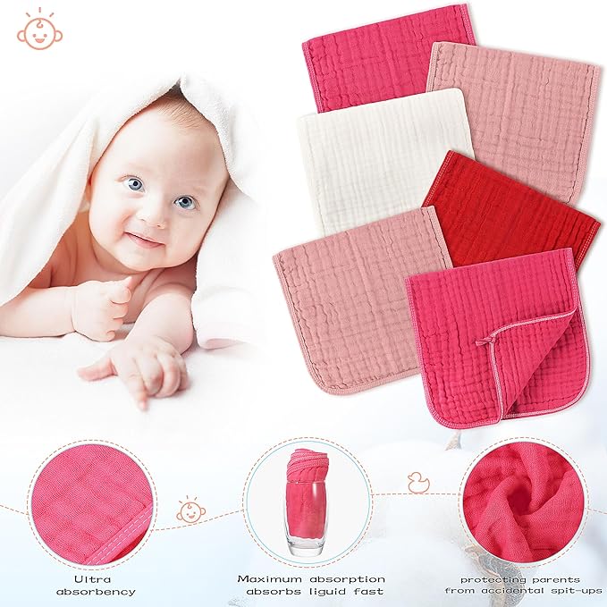Buryeah Muslin 20 Pcs Burp Cloths Large 20" x 10" 100% Cotton 6 Layers Ultra Absorbent and Soft Hand Washcloths for Baby Drool and Messes Gentle Burp Cloth for Boys & Girls(Bright Colors)