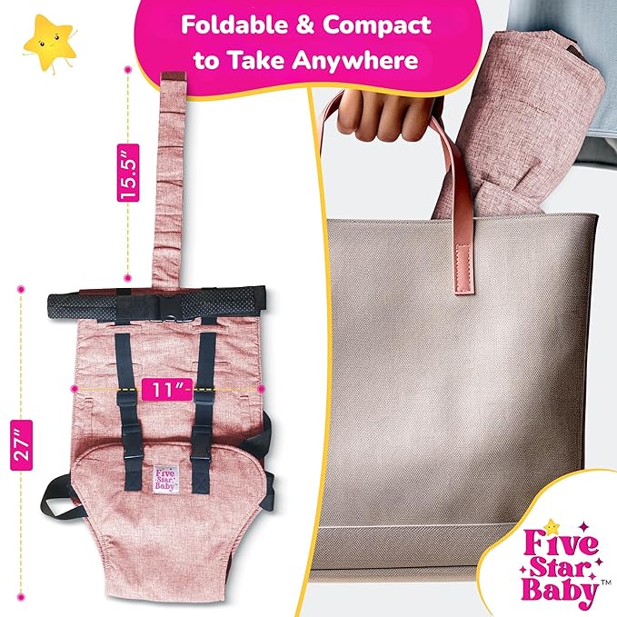 Portable Baby Chair Strap – Travel Dining Seat Cover for Babies & Toddlers | Portable Baby Chair for Travel | Compact, Foldable Baby Seat Cover – Pink