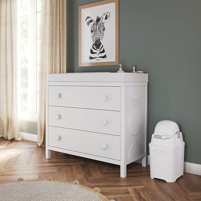 Foundations Mini Diaper Pail with Airtight Lid, Durable & Odorless Diaper Disposal, Large Capacity, Holds up to 30 Newborn Diapers, Refill with Any Bags, Baby Registry Gift - White