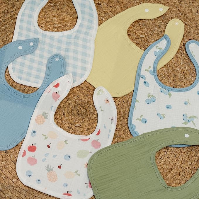 GLLQUEN BABY Muslin Drool Bibs for Boys Girls 6 Pack, Adjustable Baby Bibs for Drooling and Teething, Soft Cotton Baby Bandana Bib for Newborn Feeding Essentials (Azure Berry Dream)