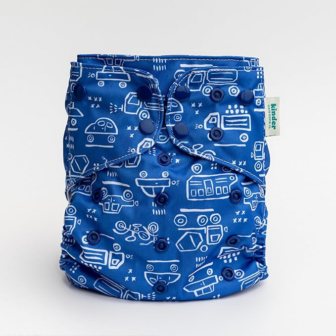 Kinder Cloth Diapers Set of 5 Reusable Baby Diapers Pocket Style Athletic Wicking Jersey, Bamboo Viscose Inserts, Wet Bag, Newborn to Potty Training 7-60lbs, One Size (Let's Go)