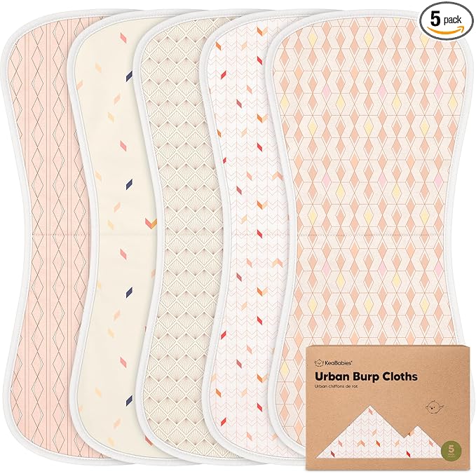 Organic Burp Cloths Baby Boy & Girl - 5-Pack Super Absorbent Cotton Burping Cloths for Babies, Soft & Plush Newborn Spit Up Rags, Infant Towels for Milk Spit Up, Unisex, Large 21" x 10" (Prism)