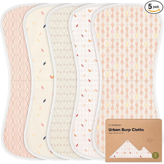 Organic Burp Cloths Baby Boy & Girl - 5-Pack Super Absorbent Cotton Burping Cloths for Babies, Soft & Plush Newborn Spit Up Rags, Infant Towels for Milk Spit Up, Unisex, Large 21" x 10" (Prism)