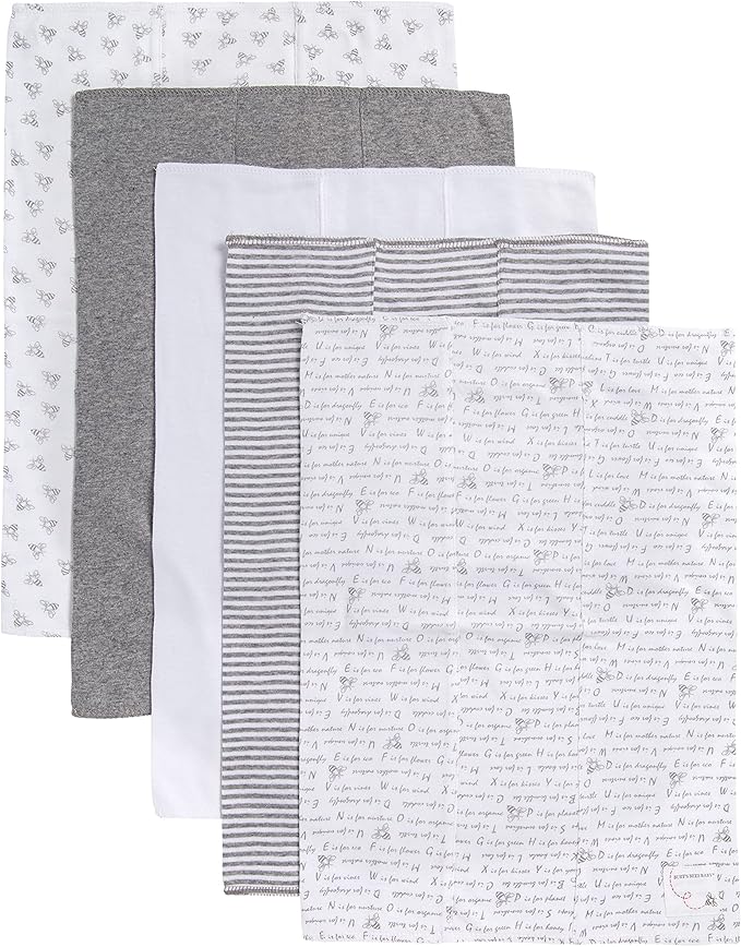 Burt's Bees Baby Unisex Baby Gift Set - Crib Sheet, Changing Pad Cover & Burp Cloths, 100% Organic Cotton Essentials Bundle