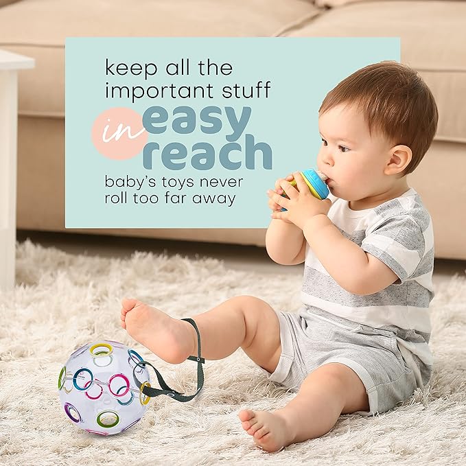 Baby Buddy Secure-A-Toy - Straps Toys, Teether, or Pacifiers to Strollers, Highchairs, Car Seats— Safety Leash With Adjustable Length to Keep Toys Sanitary & Clean, Pink/White 2 Count (Pack of 2)