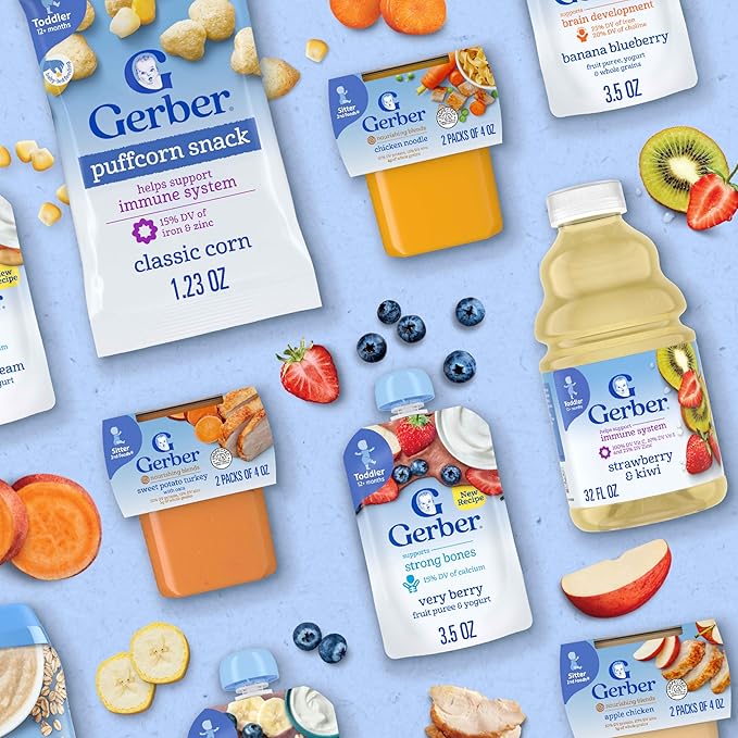 Gerber Stage 2 Baby Food, Baby Fruit And Cereal Tubs Variety Pack, Iron Helps Support Brain Development, No Artificial Flavors, Baby Cereal, 32-Pack
