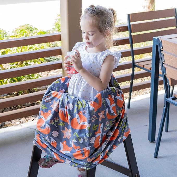 Baby Car Seat Canopy and Nursing Cover Up for Breastfeeding Moms | Multi-use 5-in-1, Breathable, Soft, Stretchy, Washable, Universal Fit | Cute Unisex Woodland Fox Pattern