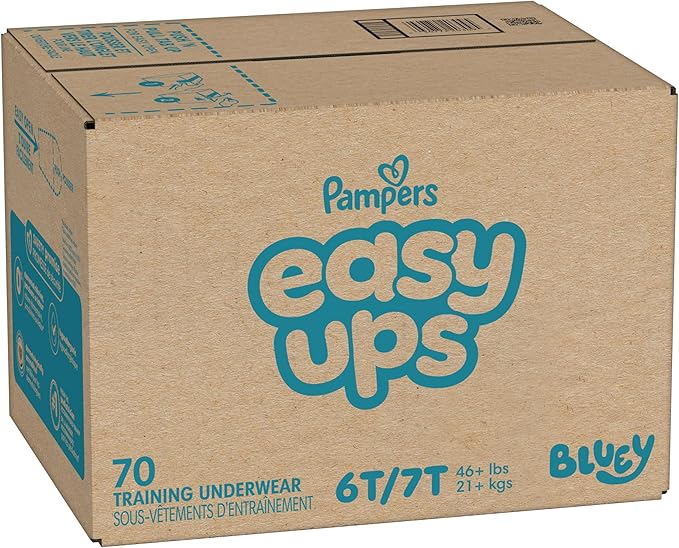 Easy Ups Girls & Boys Potty Training Pants, Size 6T-7T, 70 Count, Bluey Absorbent Training Underwear, Up to 100% Leakproof Day and Night, Hypoallergenic (Packaging May Vary)