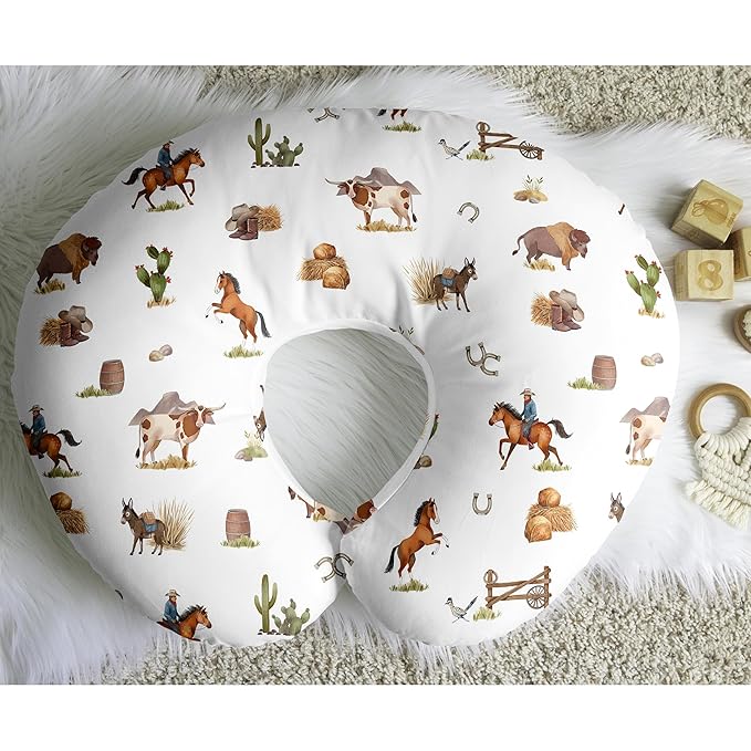 Sweet Jojo Designs Western Cowboy Boy Nursing Pillow Cover Baby Breastfeeding Slipcover Infant Newborn Nursery Bottle Breast Feeding Pillowcase (Pillow NOT Included) Wild West Horse Cow Farm Animal