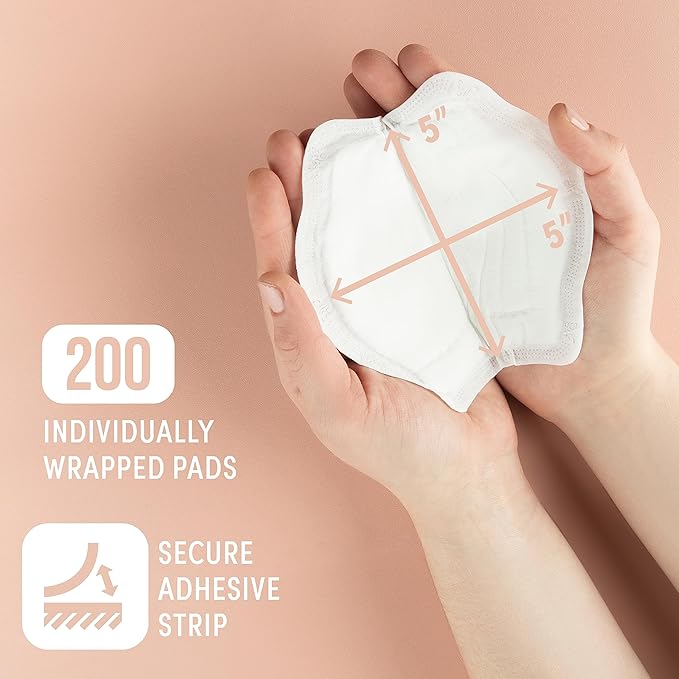 Zomee Disposable Breast Pads for Breastfeeding – Ultra-Absorbent/Leak-Proof/Discreet/Secure – Highly Portable: Individually Wrapped – Soft & BPA-Free (Pack of 200)