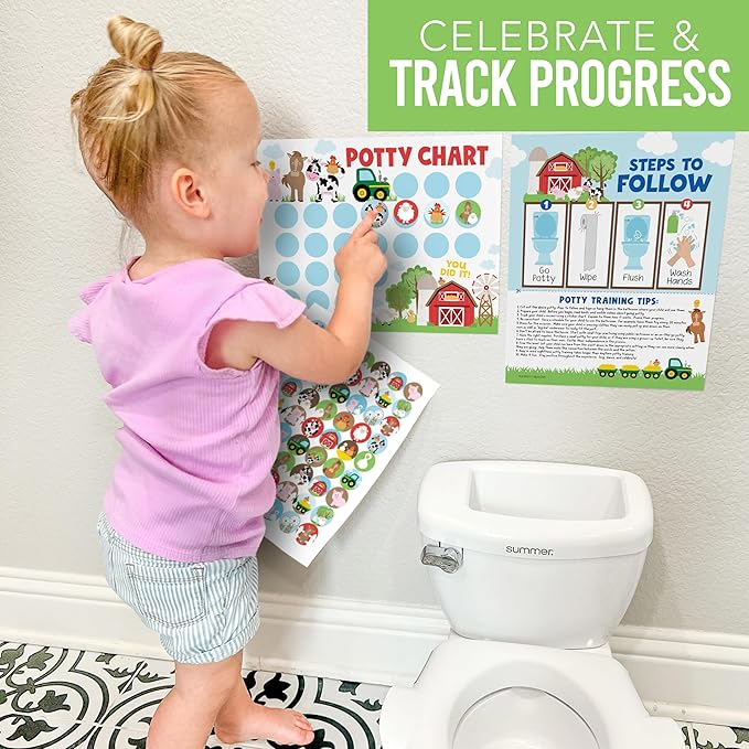 Hadley Designs Potty Training Chart for Toddlers Boys -10 Sticker Potty Chart for Toddlers Girls, 8.5x11 Potty Training Sticker Charts for Toilet Success, Farm Animals Toddler Reward Chart for Kids