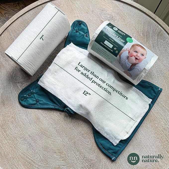 Naturally Nature Disposable Cloth Diaper Liners, Unscented, Fragrance-Free, Chlorine Free Diaper Inserts - 600 Count - (6 Rolls, 100 Sheets per Roll)