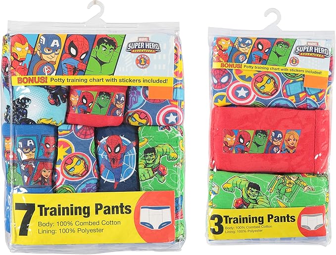 Marvel Unisex Baby Superhero 7PK-10PK Potty Training Pants with Success Chart & Stickers with Spiderman, Hulk & More