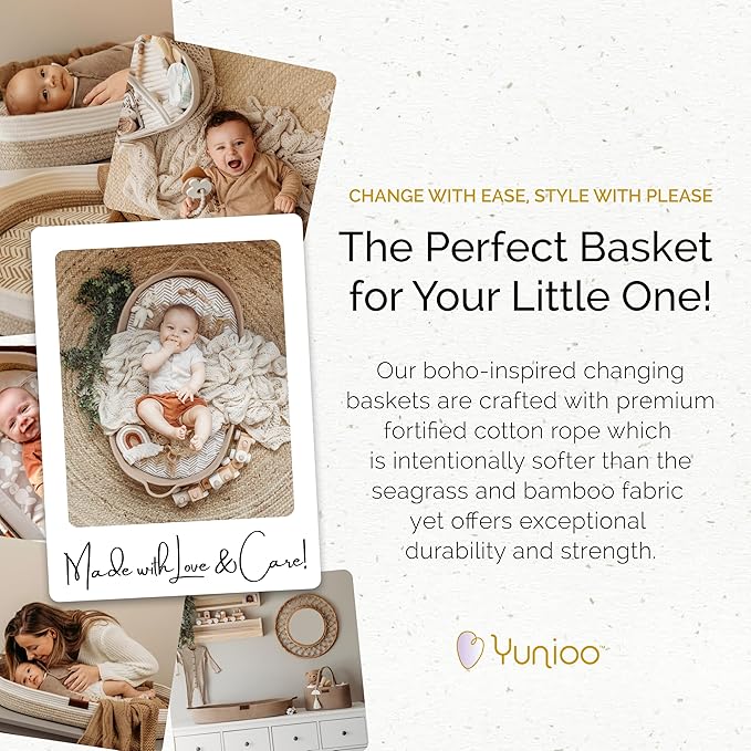 Yunioo Baby Changing Basket, Portable Diaper Changing Pad, Moses Basket for Newborns, Changing Table Topper for Baby Nursery, Waterproof Travel Pad Cover