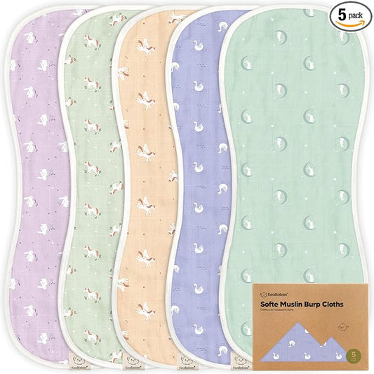 5-Pack Muslin Burp Cloths Baby Boy, Girl - Very Absorbent Baby Burp Cloth Rags, 8-Layers Viscose Derived from Bamboo Cotton Muslin Towel, Super Soft Spit Up Rags, No Shrink Washcloths (Lunaris)