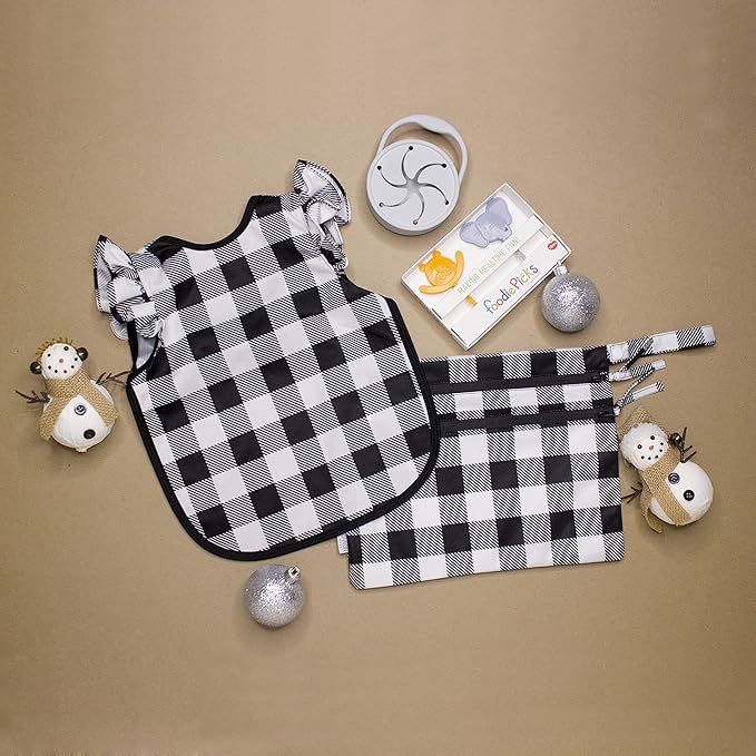 BapronBaby White Buffalo Plaid Wet Dry Bag - Waterproof Two Zipper Pockets - Reusable for Mealtime, Diapers, Stroller, Snacks, Swimsuits - Machine Washable - 11" x 9"