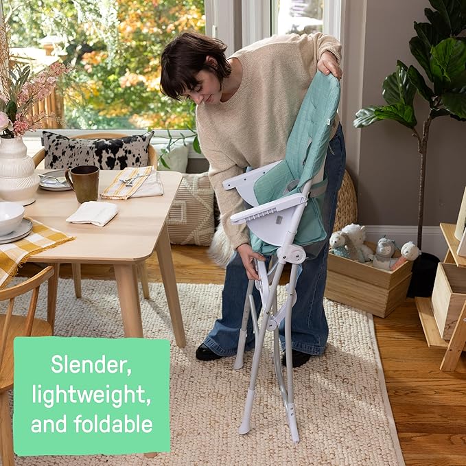 Ingenuity Sun Valley Compact Folding Baby High Chair, Food-Grade Safe Plate, 5-Point Harness, for Ages 6 Months and Up, Unisex - Teal