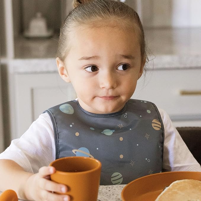 Tiny Twinkle Mess Proof Baby Bib for Boys | Waterproof Toddler Bib for Eating | Baby Apron for Feeding, Machine Washable | Perfect Shower Gift (Space, 6–24M)