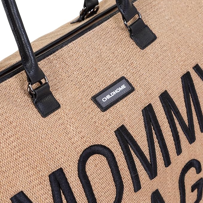 Childhome Original Mommy Bag - Large Baby Diaper Tote, Hospital and Travel Bag, Pregnancy Must Haves (Raffia Natural)