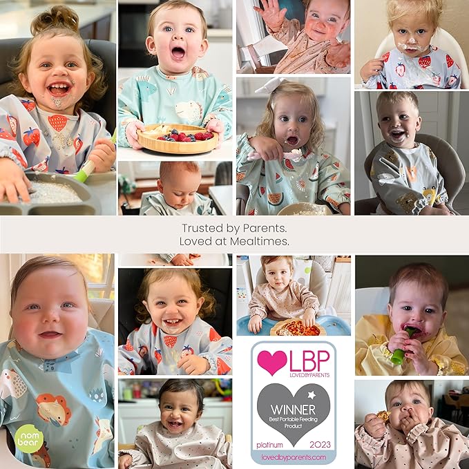 Waterproof Smock Baby Bibs for Eating (Boy or Girl 6-24 Months) - Toddler Long Sleeve Bib for Baby Led Weaning