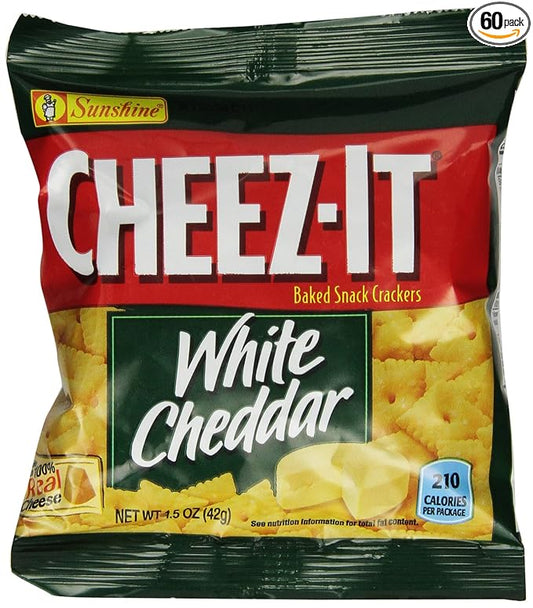 CHEEZ-IT Baked Snack Crackers, White Cheddar Crackers, 1.5-Ounce Units (Pack of 60)
