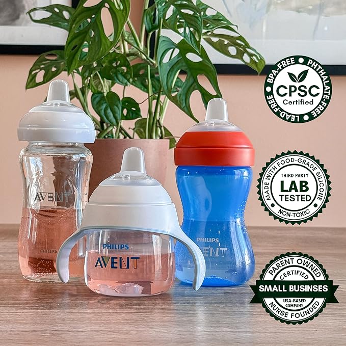 Sippy Spout Nipples for Philips Avent Natural Baby Bottles, My Grippy Spout Sippy Cup and Natural Trainer Sippy Cup, 4-Count, Soft Spout, Food Grade Silicone, BPA-Free, Convert to Sippy Cup, 4+ months