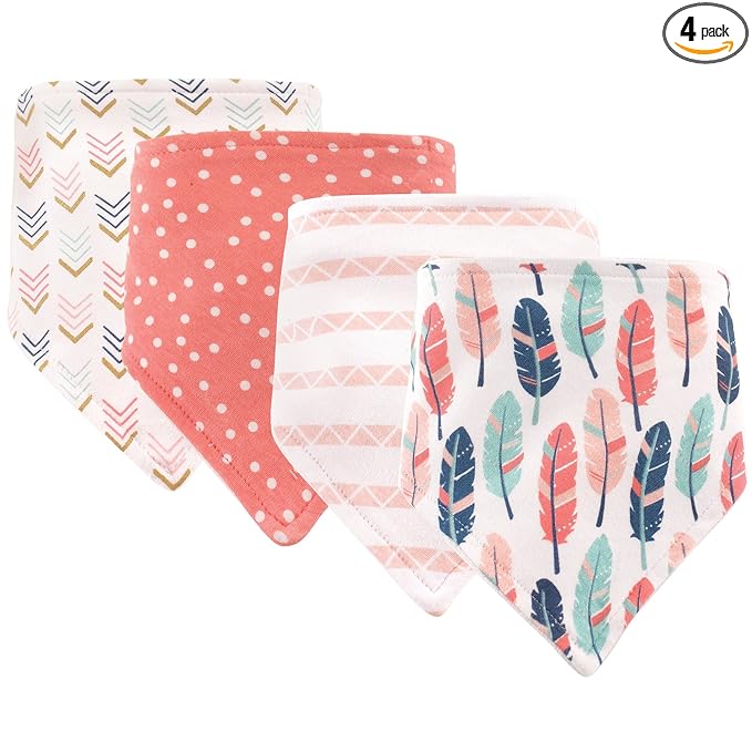 Hudson Baby Unisex Baby Cotton Bandana Bibs, Feather, One Size