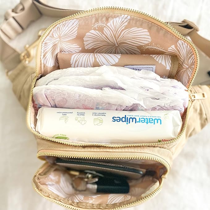 Ditty Co. - Lanikai Small Diaper Bag - Portable Changing Pad - Crossbody Bags For Women - Fanny Pack - Baby Travel Essentials (Natural Tan)