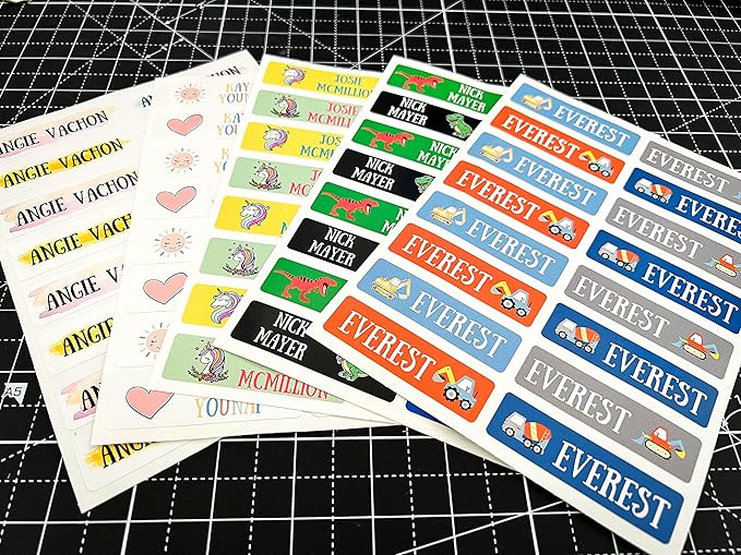 128 Custom Waterproof Dishwasher Safe Kid Name Labels for Daycare, School Supply, Baby Bottles, Lunch Boxes and Cups, Travel. Cute Personalized Design Name Stickers (Pattern 1)