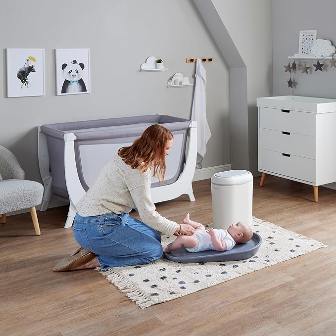 Shnuggle Changing Essentials Bundle - Squishy Changing Mat Grey + Eco-Touch Diaper Bin + Better Bag Liners - Wipeable, Odor-Locking, Eco-Friendly, No Costly Refills