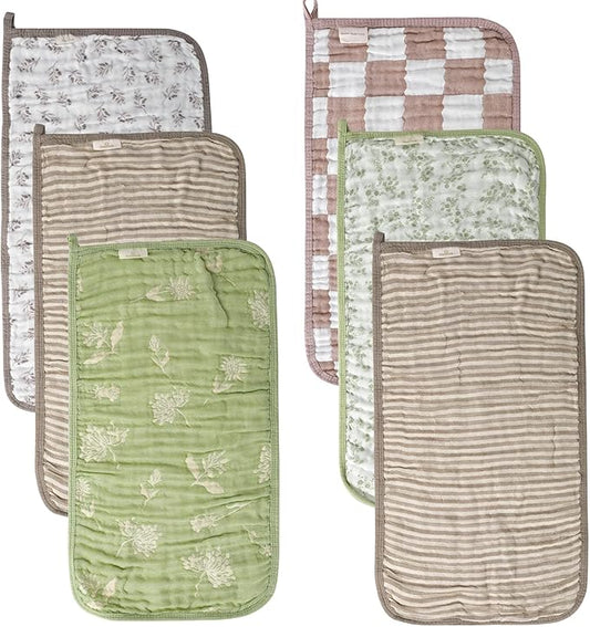 6-Pack Muslin Baby Burp Cloths Made with Organic Cotton – 6-Layer Absorbent & Gentle for Newborn Feeding, Burping – Ultra-Soft, 20x10 Inch Set in Natural Sage