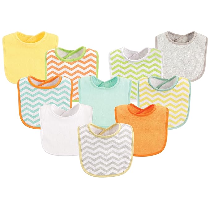 Luvable Friends Unisex Baby Cotton Terry Bibs, Neutral Chevron, One Size