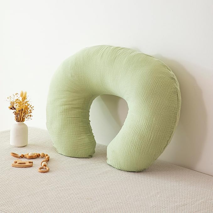 TADO MUSLIN Nursing Pillow Cover 2-Pack, 100% Organic Cotton Muslin Breastfeeding Pillow Covers, Hidden Zipper, Fits Standard U-Shaped Nursing Pillows, Machine Washable, Unisex Neutral Soft and Cute
